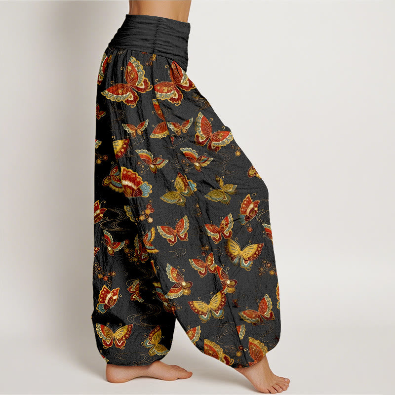 Pantaloni harem da donna con elastico in vita e motivo a farfalla colorata in cotone Buddha Stones - image 2