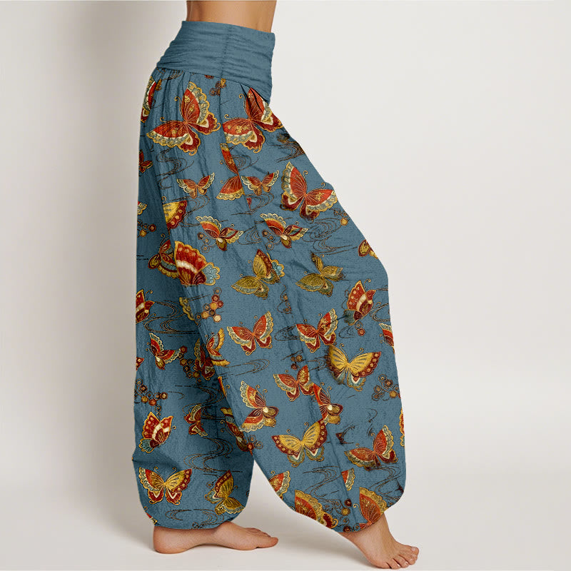 Pantaloni harem da donna con elastico in vita e motivo a farfalla colorata in cotone Buddha Stones - image 7