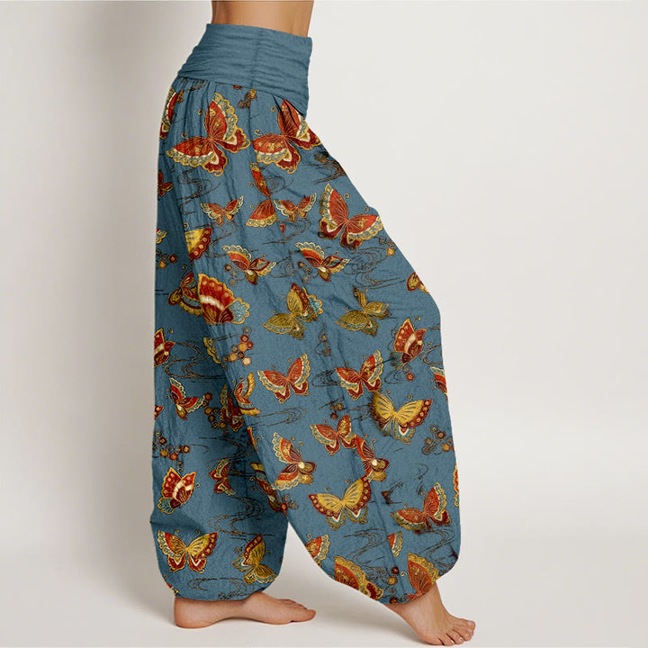 Pantaloni harem da donna con elastico in vita e motivo a farfalla colorata in cotone Buddha Stones - image 7