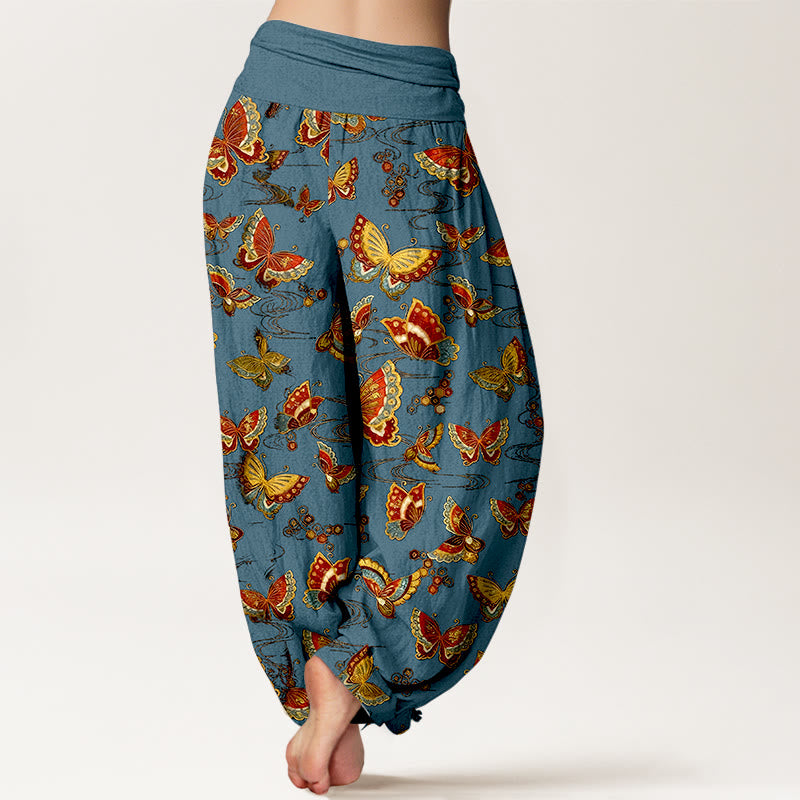 Pantaloni harem da donna con elastico in vita e motivo a farfalla colorata in cotone Buddha Stones - image 6
