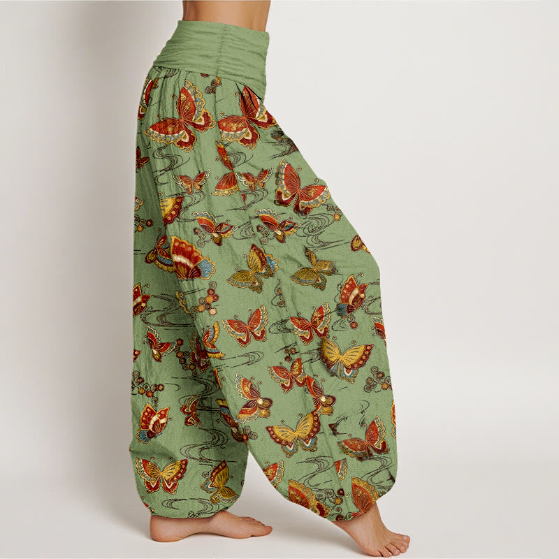 Pantaloni harem da donna con elastico in vita e motivo a farfalla colorata in cotone Buddha Stones - image 10
