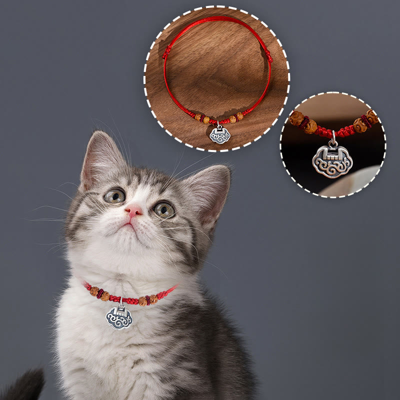 Collare per animali domestici regolabile con perline in legno di pesca e cordino rosso con chiusura a longevità in argento Buddha Stones - image 15
