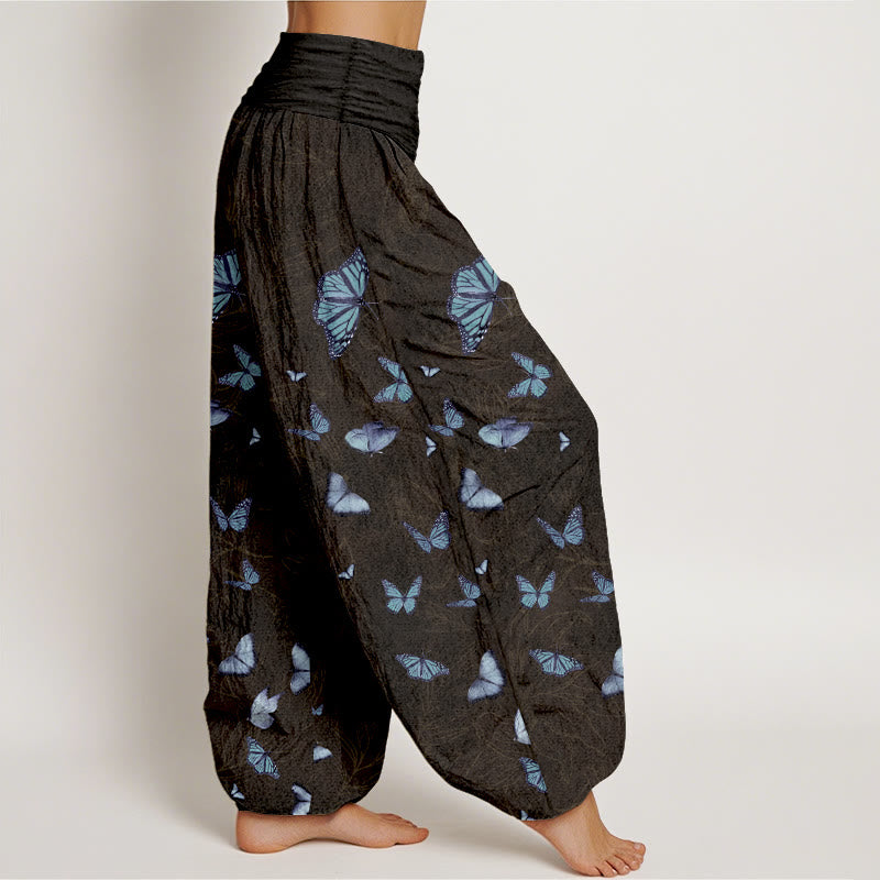 Pantaloni harem da donna con elastico in vita e motivo a foglie e farfalle in cotone Buddha Stones - image 2
