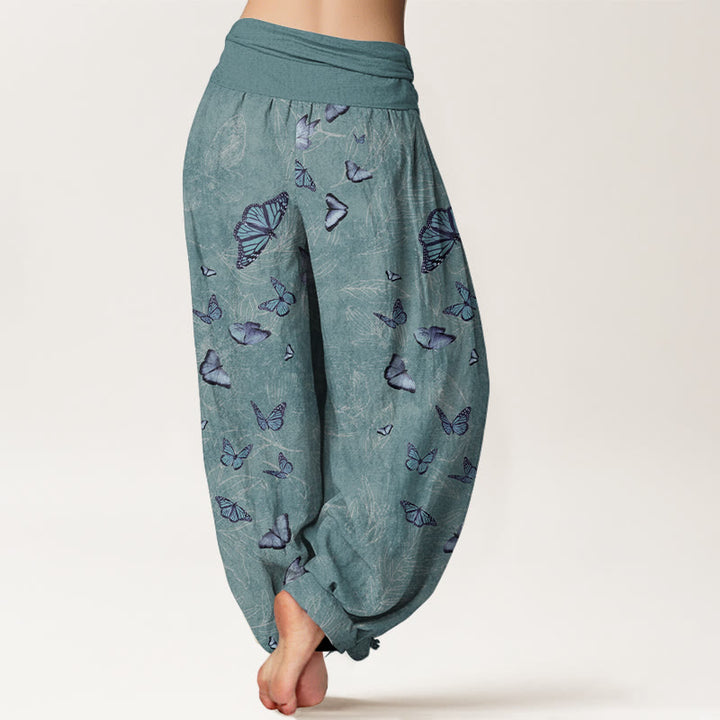 Pantaloni harem da donna con elastico in vita e motivo a foglie e farfalle in cotone Buddha Stones - image 6