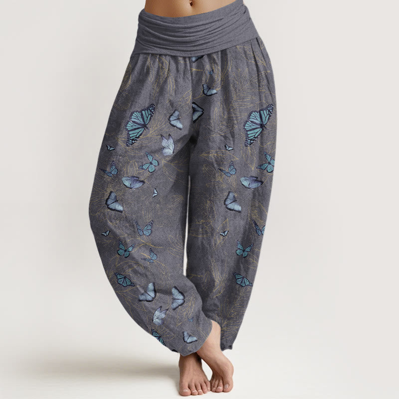 Pantaloni harem da donna con elastico in vita e motivo a foglie e farfalle in cotone Buddha Stones - Grigio - US16, UK/AU20, EU48 (3XL) - image 8
