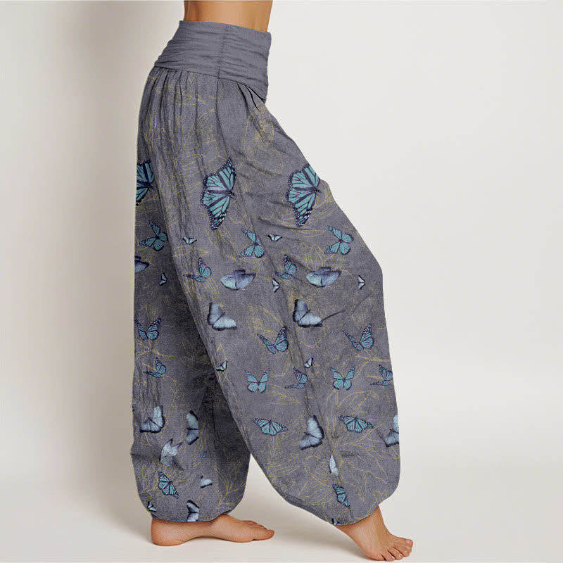 Pantaloni harem da donna con elastico in vita e motivo a foglie e farfalle in cotone Buddha Stones - image 10