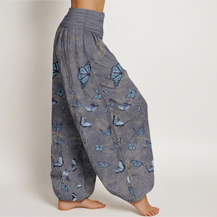 Pantaloni harem da donna con elastico in vita e motivo a foglie e farfalle in cotone Buddha Stones - image 10