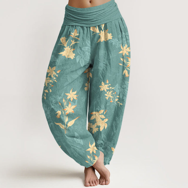 Pantaloni harem da donna con elastico in vita, in cotone fresco e raffinato, con motivo a fiori e foglie , Buddha Stones - VerdeMare Chiaro - US16, UK/AU20, EU48 (3XL) - image 5
