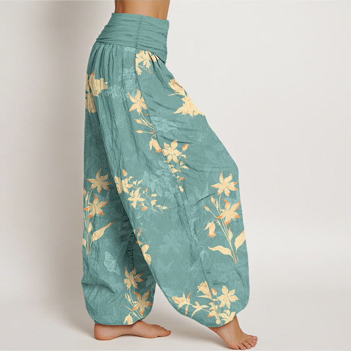 Pantaloni harem da donna con elastico in vita, in cotone fresco e raffinato, con motivo a fiori e foglie , Buddha Stones - image 7