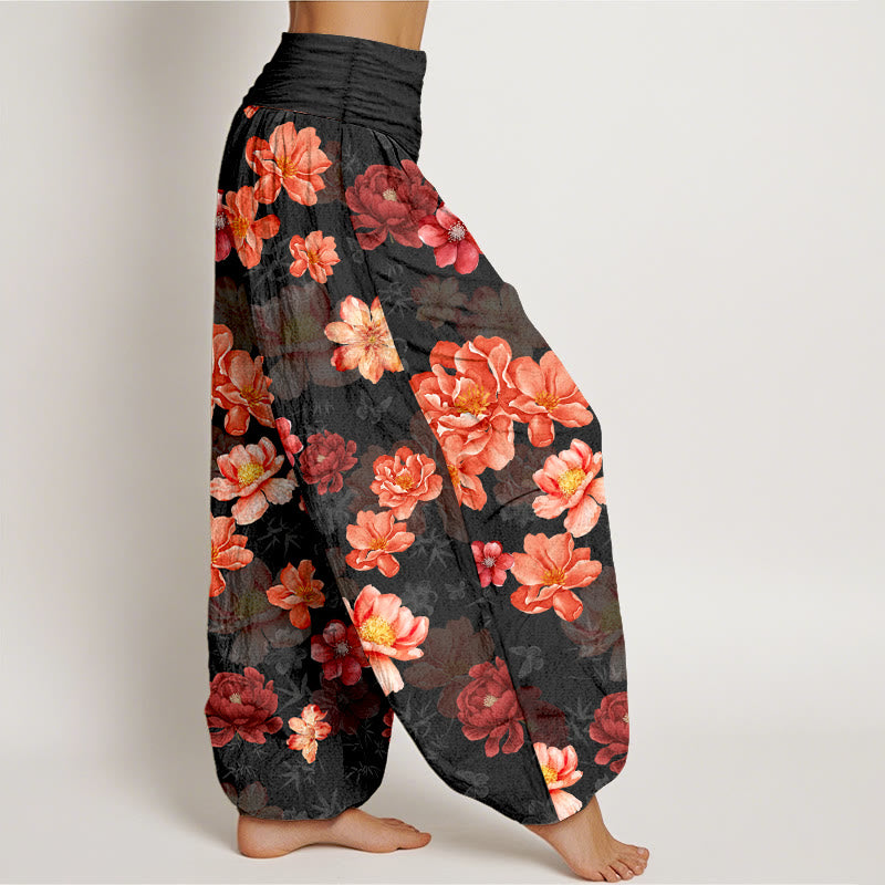 Pantaloni harem da donna con elastico in vita, in cotone con motivo floreale dai colori intensi, Buddha Stones - image 2