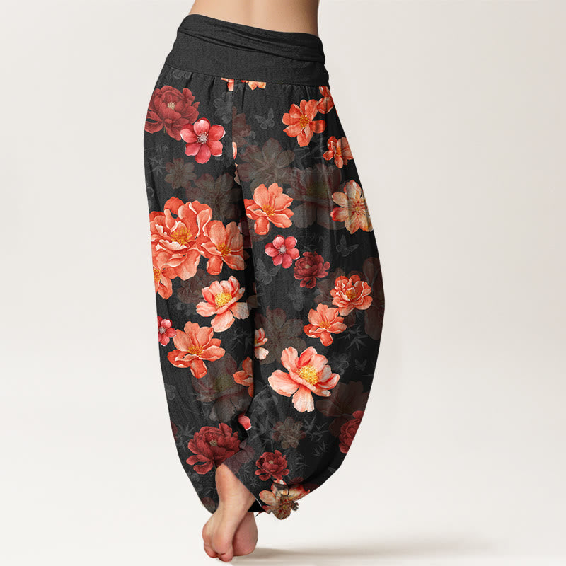Pantaloni harem da donna con elastico in vita, in cotone con motivo floreale dai colori intensi, Buddha Stones - image 1