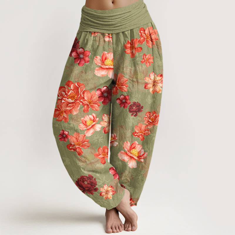 Pantaloni harem da donna con elastico in vita, in cotone con motivo floreale dai colori intensi, Buddha Stones - GialloVerde - US16, UK/AU20, EU48 (3XL) - image 5