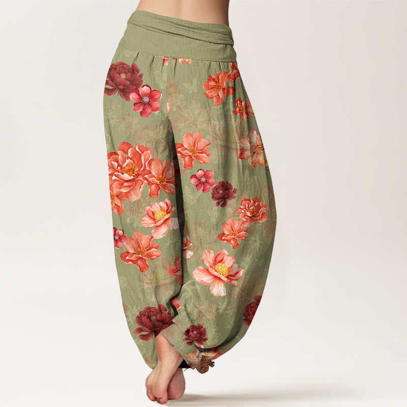 Pantaloni harem da donna con elastico in vita, in cotone con motivo floreale dai colori intensi, Buddha Stones - image 6