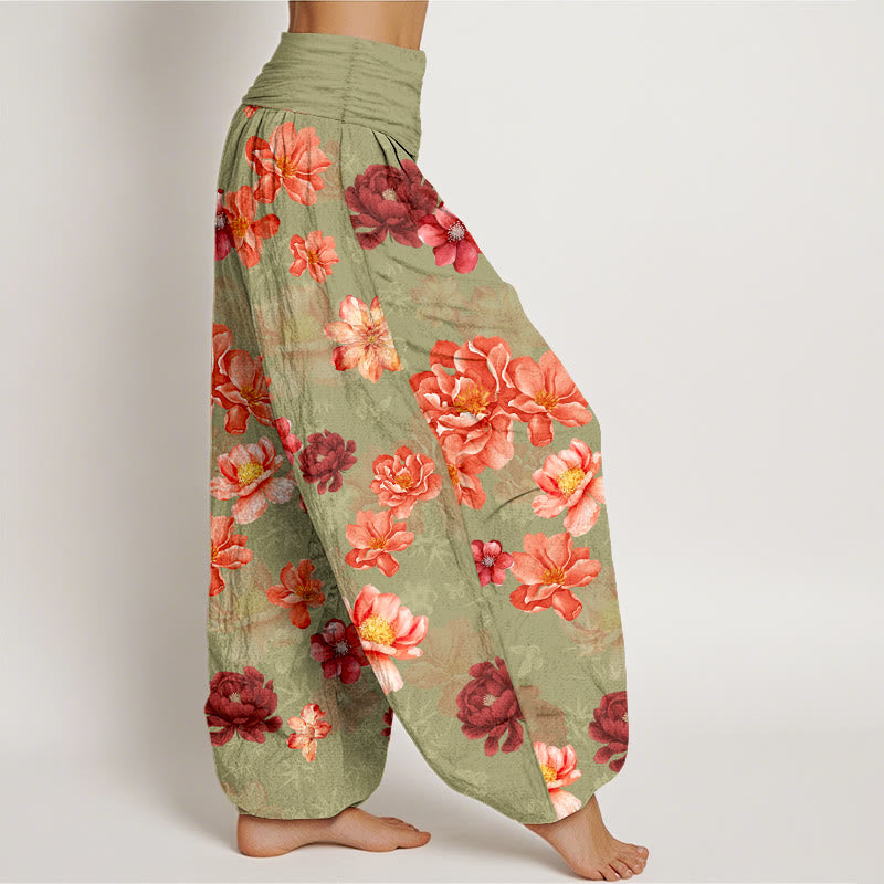 Pantaloni harem da donna con elastico in vita, in cotone con motivo floreale dai colori intensi, Buddha Stones - image 7