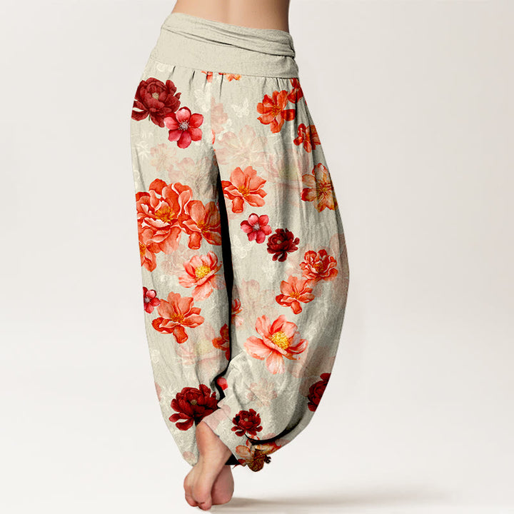 Pantaloni harem da donna con elastico in vita, in cotone con motivo floreale dai colori intensi, Buddha Stones - image 9