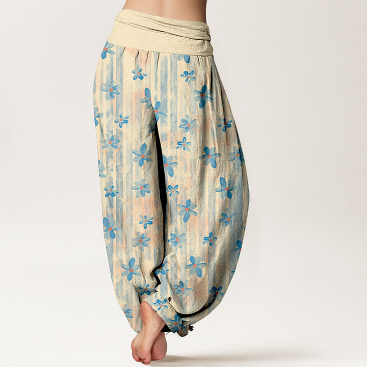 Pantaloni harem da donna con elastico in vita, in cotone, stile semplice, motivo floreale, motivo Buddha Stones - image 1