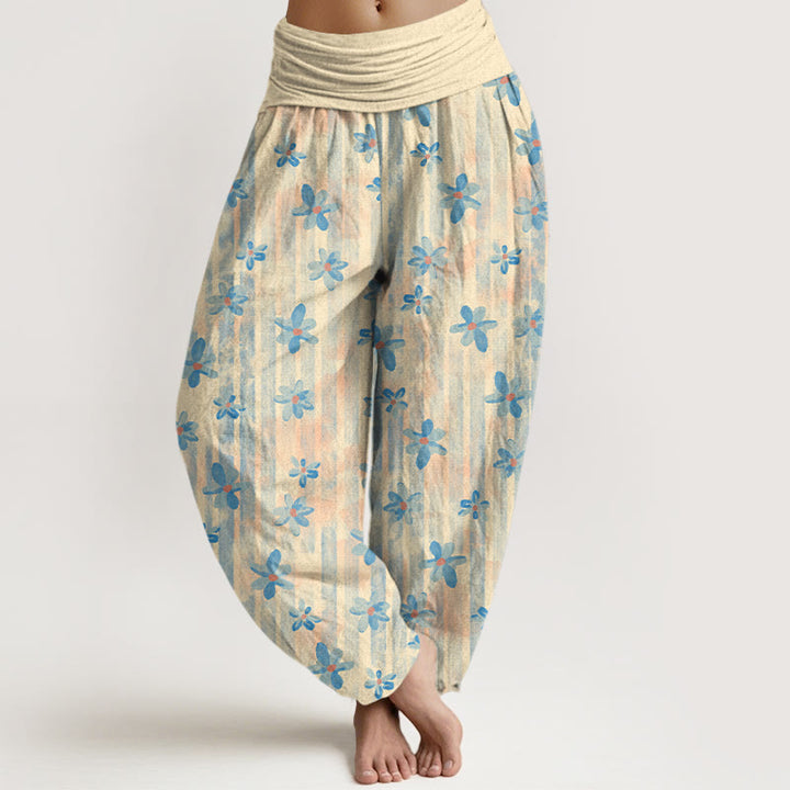 Pantaloni harem da donna con elastico in vita, in cotone, stile semplice, motivo floreale, motivo Buddha Stones - LemonChiffon - US16, UK/AU20, EU48 (3XL) - image 0