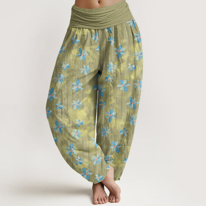 Pantaloni harem da donna con elastico in vita, in cotone, stile semplice, motivo floreale, motivo Buddha Stones - Verde oliva - US16, UK/AU20, EU48 (3XL) - image 5