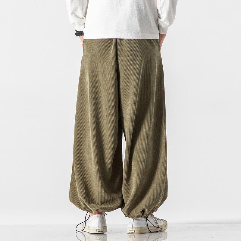 Pantaloni da uomo in velluto a coste con lacci e tasche, ricamo con caratteri cinesi, autunno inverno Buddha Stones - image 10