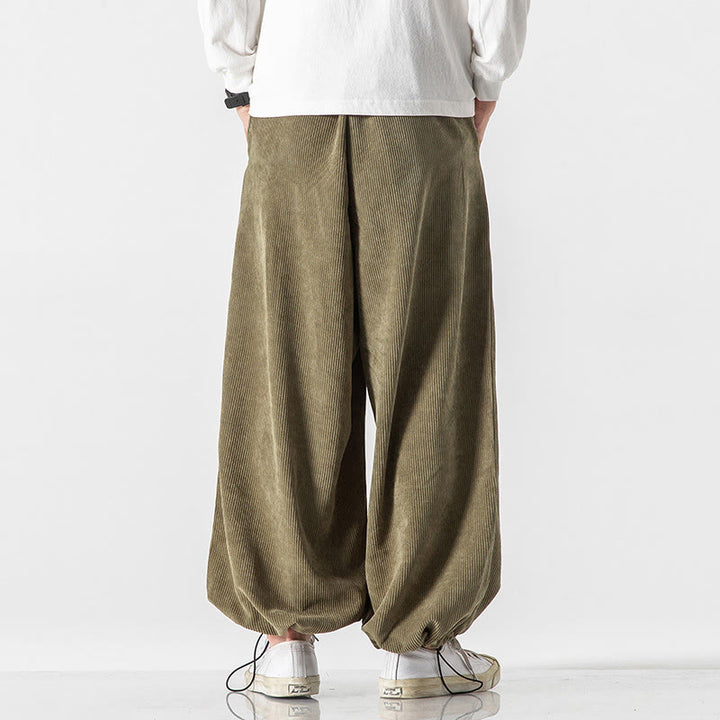 Pantaloni da uomo in velluto a coste con lacci e tasche, ricamo con caratteri cinesi, autunno inverno Buddha Stones - image 10