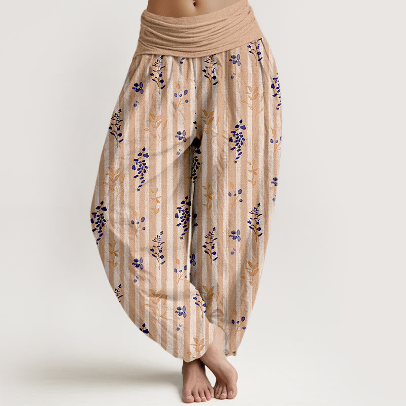 Pantaloni harem da donna con elastico in vita, in cotone, con motivo a righe e foglie dai colori tenui , Buddha Stones - BurlyWood - US16, UK/AU20, EU48 (3XL) - image 5