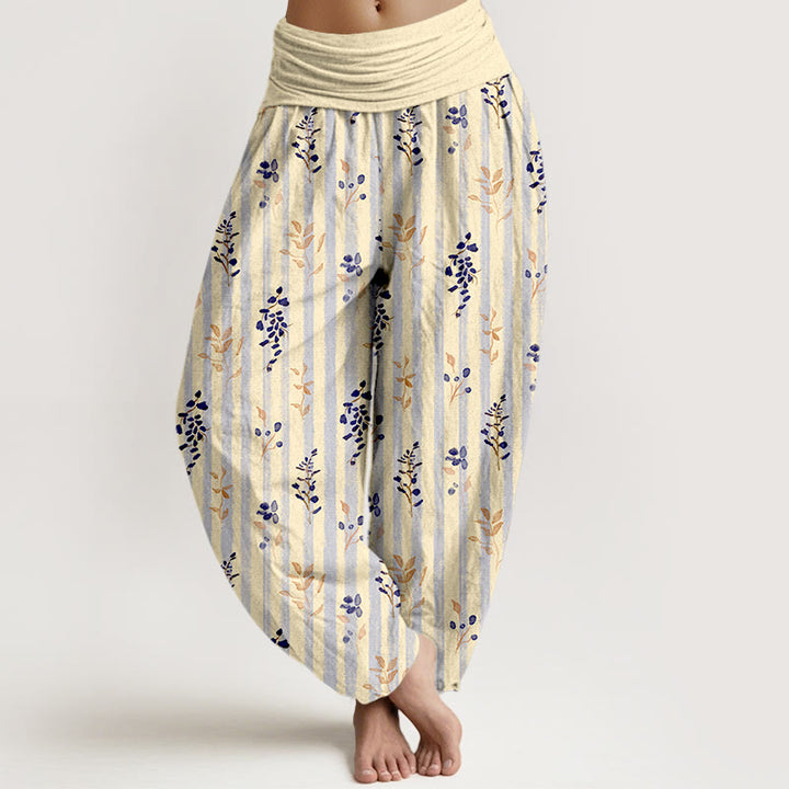 Pantaloni harem da donna con elastico in vita, in cotone, con motivo a righe e foglie dai colori tenui , Buddha Stones - LemonChiffo - US16, UK/AU20, EU48 (3XL) - image 8