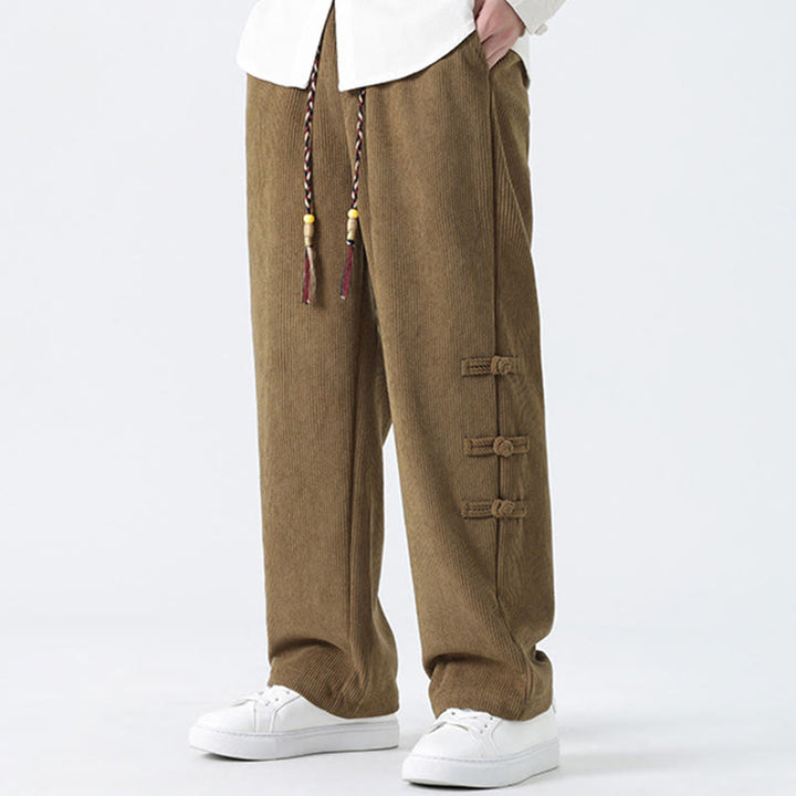 Pantaloni da uomo in velluto a coste con coulisse, tasche e bottoni a rana , Buddha Stones Fall Solid - image 6