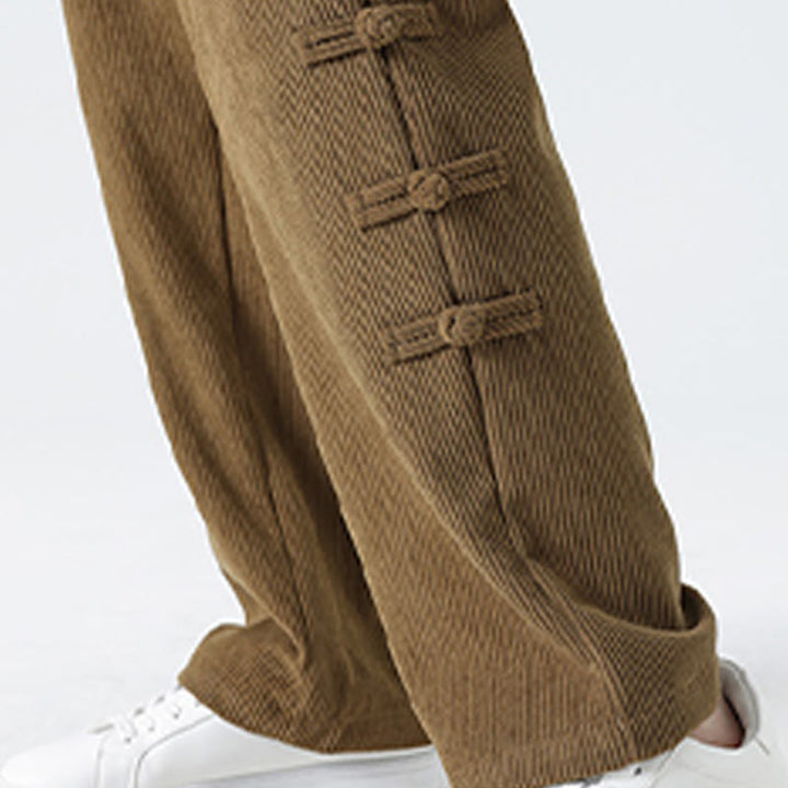 Pantaloni da uomo in velluto a coste con coulisse, tasche e bottoni a rana , Buddha Stones Fall Solid - image 10