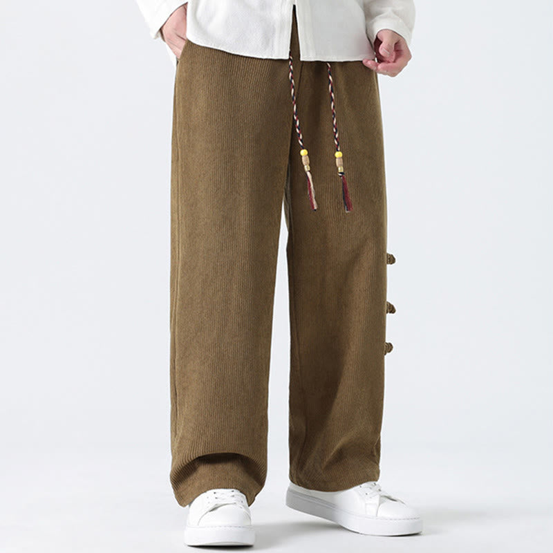 Pantaloni da uomo in velluto a coste con coulisse, tasche e bottoni a rana , Buddha Stones Fall Solid - image 1