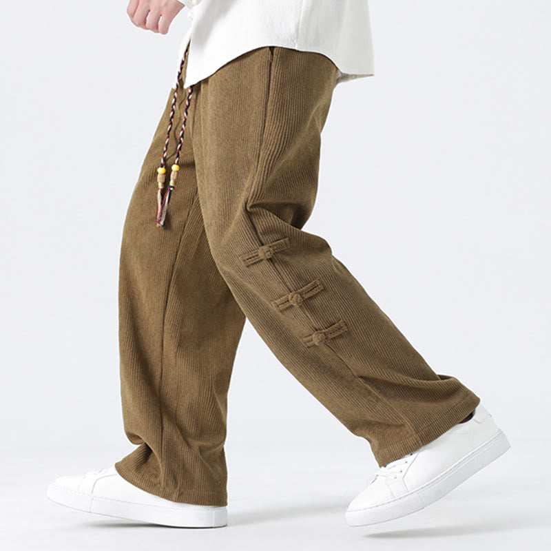 Pantaloni da uomo in velluto a coste con coulisse, tasche e bottoni a rana , Buddha Stones Fall Solid - image 4