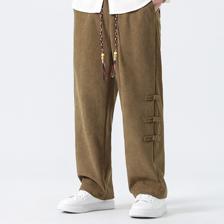 Pantaloni da uomo in velluto a coste con coulisse, tasche e bottoni a rana , Buddha Stones Fall Solid - image 2
