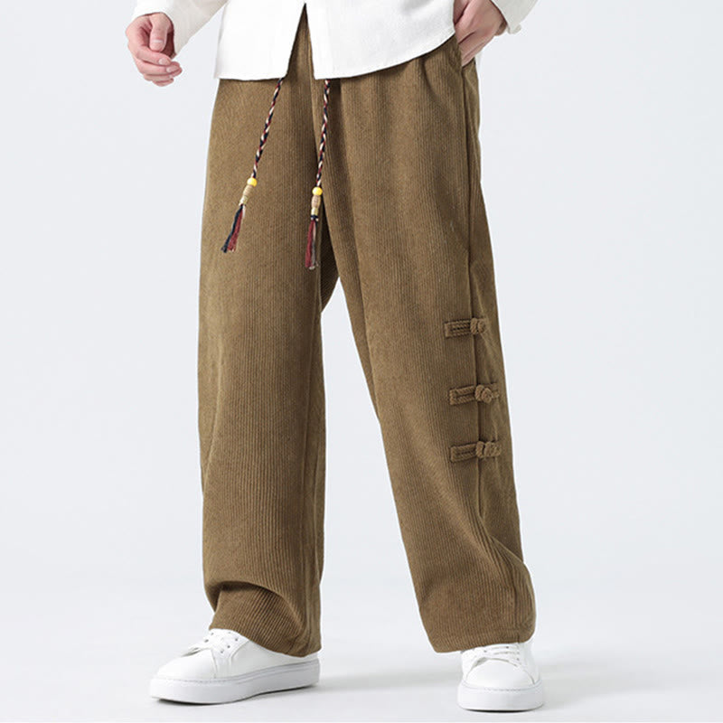 Pantaloni da uomo in velluto a coste con coulisse, tasche e bottoni a rana , Buddha Stones Fall Solid - image 5