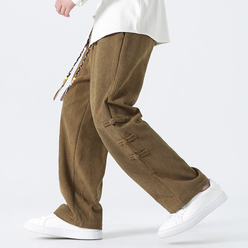 Pantaloni da uomo in velluto a coste con coulisse, tasche e bottoni a rana , Buddha Stones Fall Solid - image 7