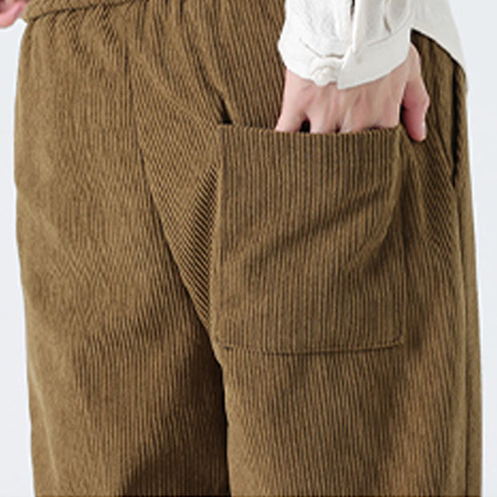 Pantaloni da uomo in velluto a coste con coulisse, tasche e bottoni a rana , Buddha Stones Fall Solid - image 9