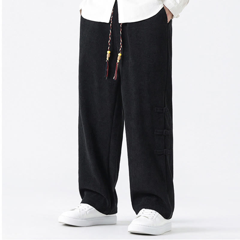 Pantaloni da uomo in velluto a coste con coulisse, tasche e bottoni a rana , Buddha Stones Fall Solid - image 13