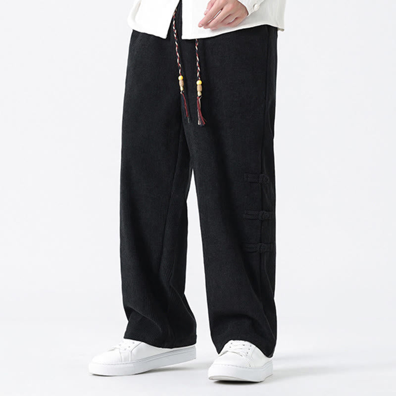 Pantaloni da uomo in velluto a coste con coulisse, tasche e bottoni a rana , Buddha Stones Fall Solid - image 19