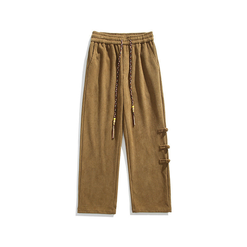 Pantaloni da uomo in velluto a coste con coulisse, tasche e bottoni a rana , Buddha Stones Fall Solid - image 11