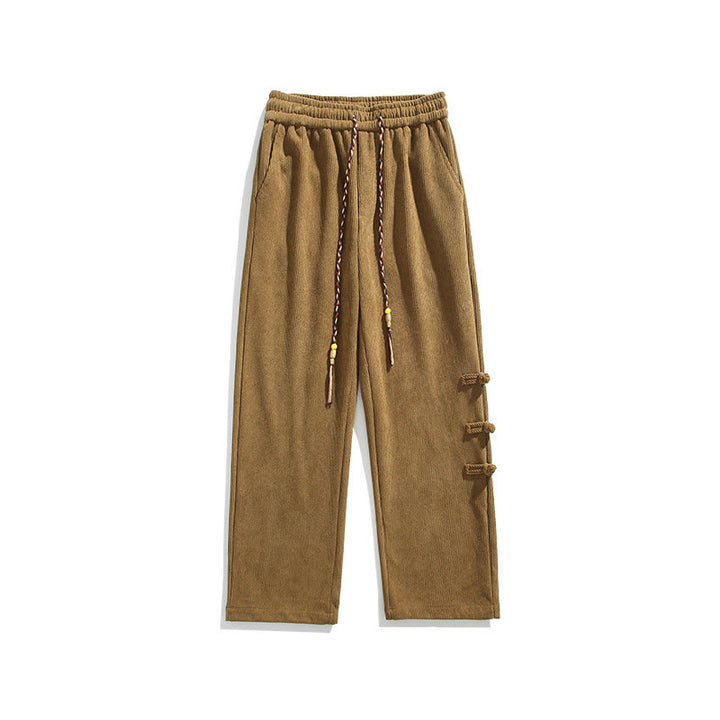 Pantaloni da uomo in velluto a coste con coulisse, tasche e bottoni a rana , Buddha Stones Fall Solid - image 11