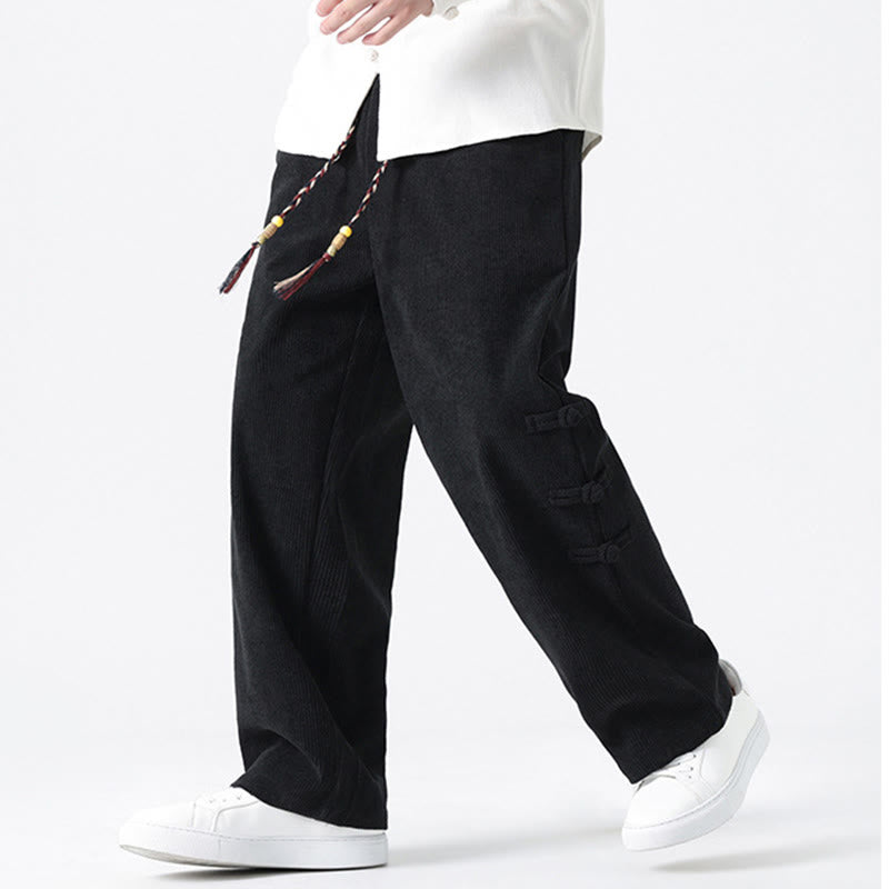 Pantaloni da uomo in velluto a coste con coulisse, tasche e bottoni a rana , Buddha Stones Fall Solid - image 14