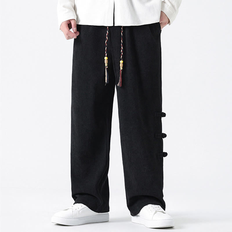 Pantaloni da uomo in velluto a coste con coulisse, tasche e bottoni a rana , Buddha Stones Fall Solid - image 21