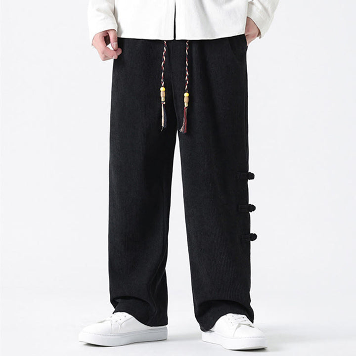Pantaloni da uomo in velluto a coste con coulisse, tasche e bottoni a rana , Buddha Stones Fall Solid - image 21