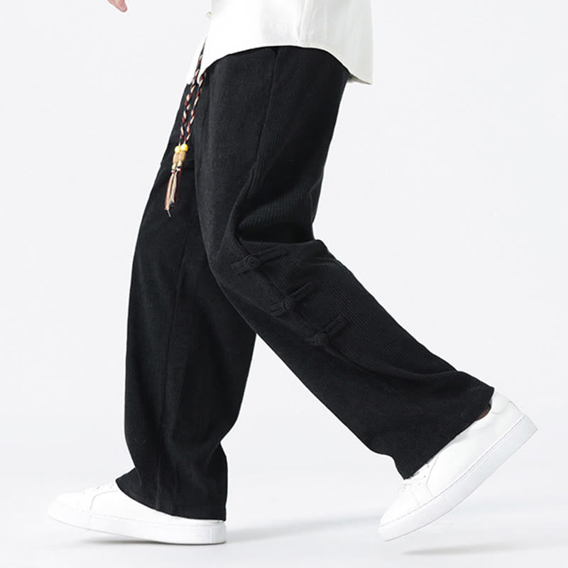 Pantaloni da uomo in velluto a coste con coulisse, tasche e bottoni a rana , Buddha Stones Fall Solid - image 17