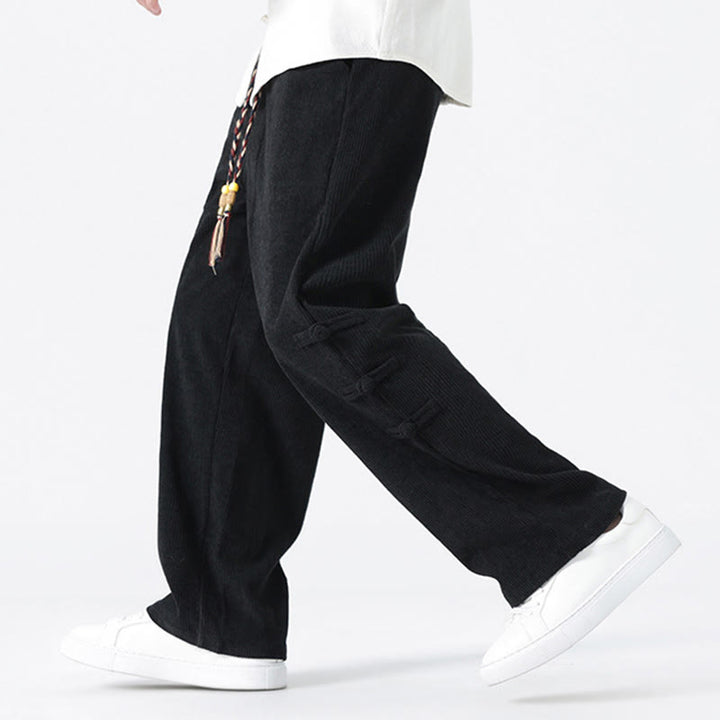 Pantaloni da uomo in velluto a coste con coulisse, tasche e bottoni a rana , Buddha Stones Fall Solid - image 17