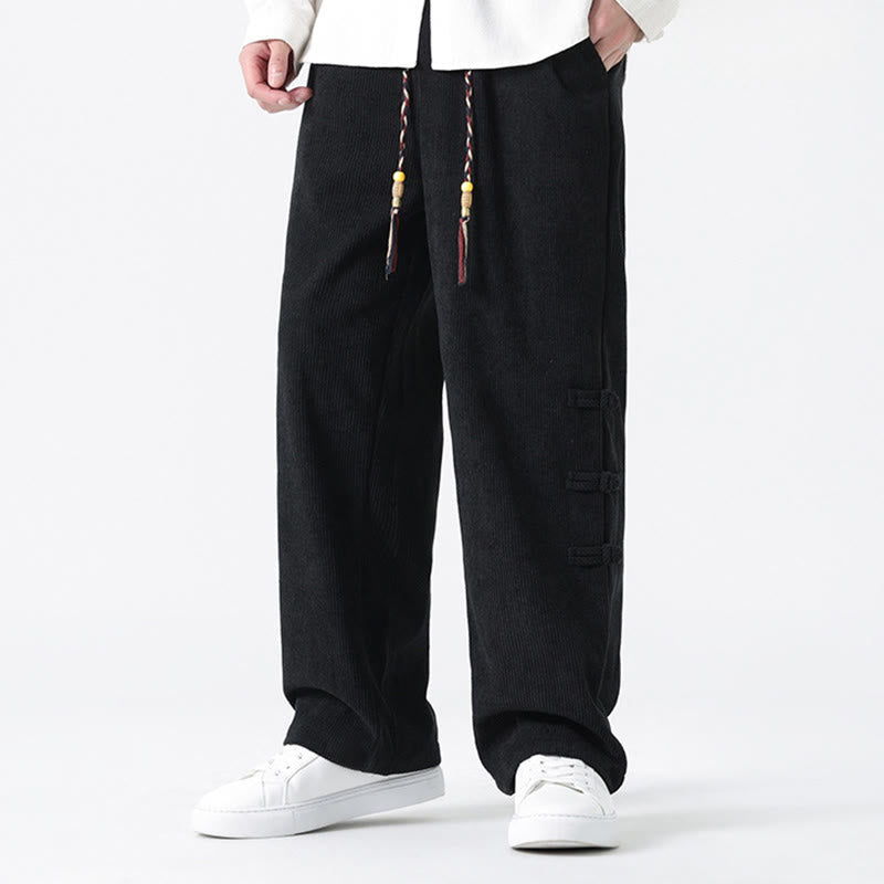 Pantaloni da uomo in velluto a coste con coulisse, tasche e bottoni a rana , Buddha Stones Fall Solid - image 18