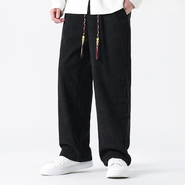 Pantaloni da uomo in velluto a coste con coulisse, tasche e bottoni a rana , Buddha Stones Fall Solid - image 18