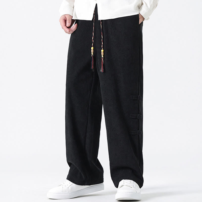 Pantaloni da uomo in velluto a coste con coulisse, tasche e bottoni a rana , Buddha Stones Fall Solid - image 20