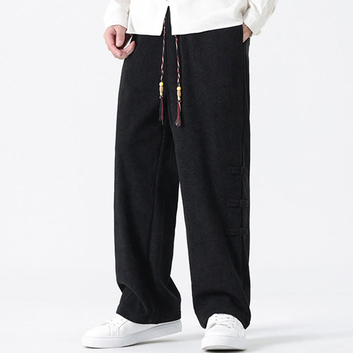 Pantaloni da uomo in velluto a coste con coulisse, tasche e bottoni a rana , Buddha Stones Fall Solid - image 20