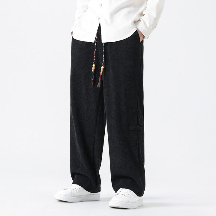 Pantaloni da uomo in velluto a coste con coulisse, tasche e bottoni a rana , Buddha Stones Fall Solid - image 22