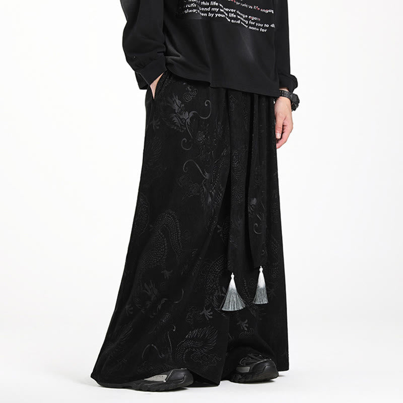 Pantaloni larghi da uomo in velluto a coste con coulisse, motivo Buddha Stones Dragon Jacquard e tasche - image 11