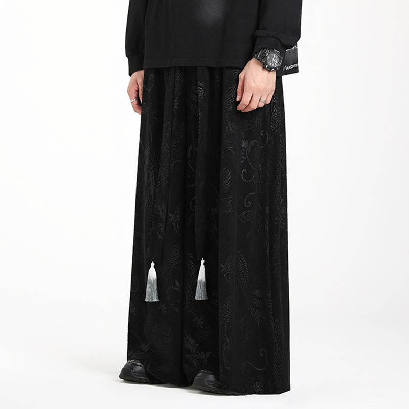 Pantaloni larghi da uomo in velluto a coste con coulisse, motivo Buddha Stones Dragon Jacquard e tasche - image 10